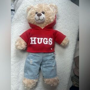 Red Hoodie Teddy Bear Build a Bear with Jeans Like new 16”